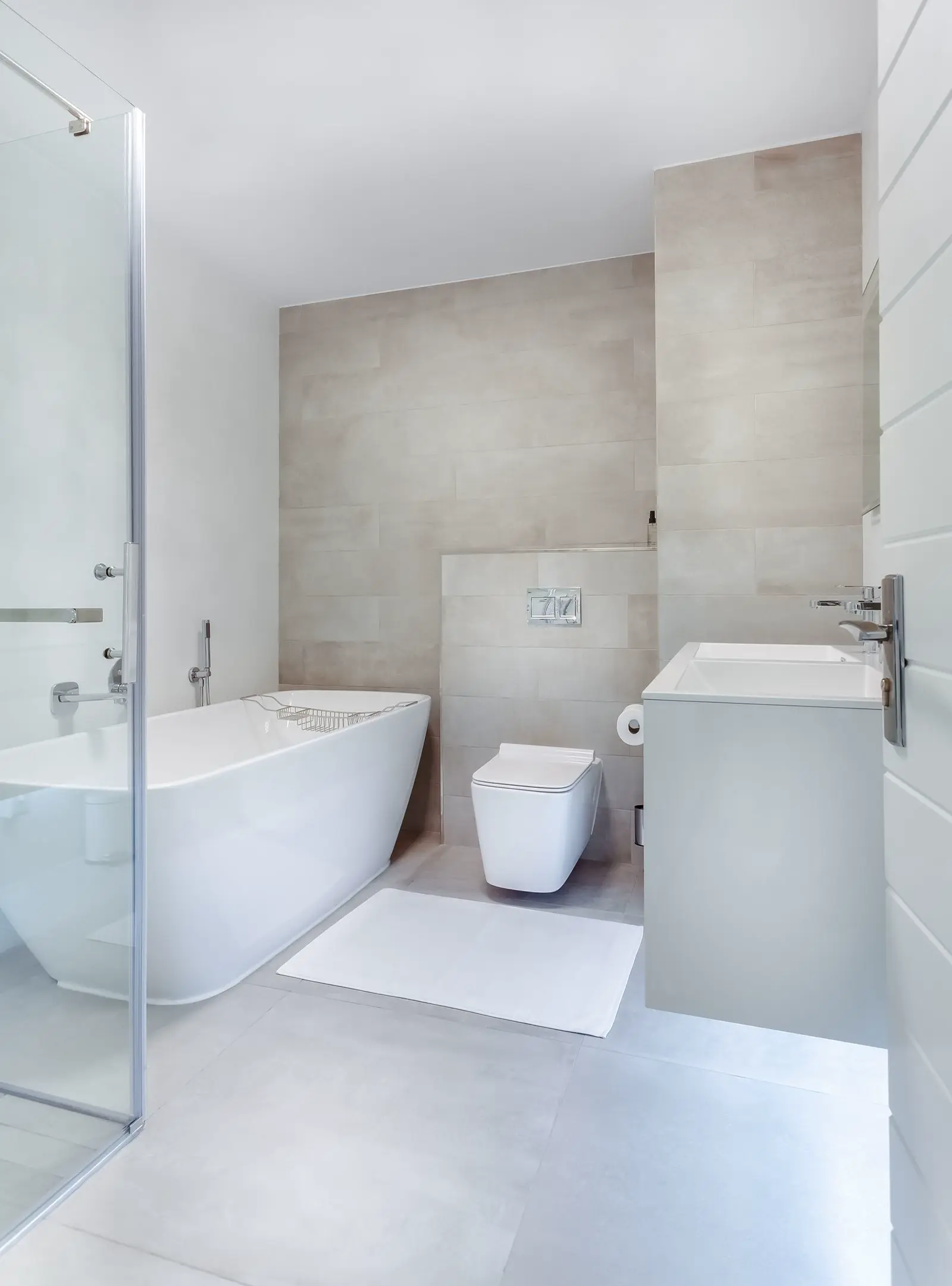 Hotel-style bathroom with tiled wet-area floor
